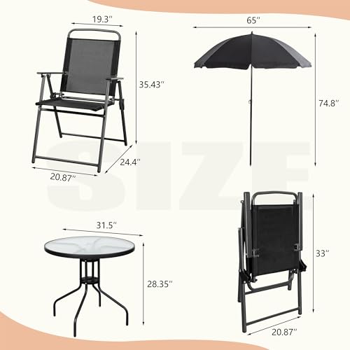 6-Piece Folding Patio Dining Set with Umbrella, Black