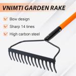 Heavy Duty 14-Tine Garden Rake with Fiberglass Handle