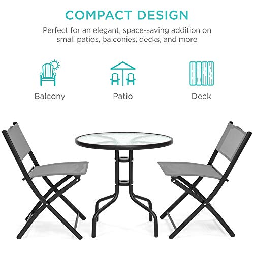 3-Piece Patio Bistro Dining Set with Textured Glass Tabletop