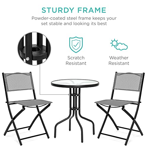 3-Piece Patio Bistro Dining Set with Textured Glass Tabletop