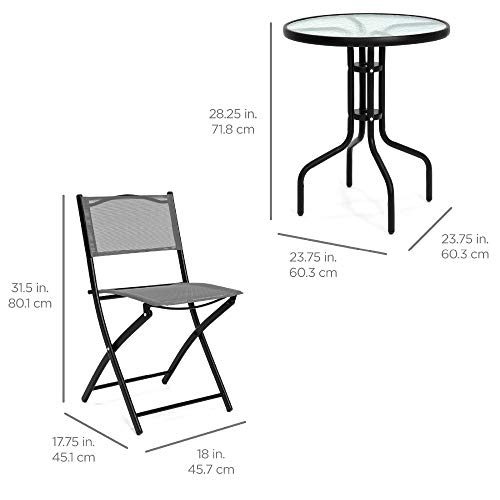 3-Piece Patio Bistro Dining Set with Textured Glass Tabletop