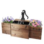 Wooden Rectangular Outdoor Water Fountain with Flower Box