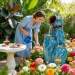 29" Ceramic Outdoor Water Fountain with 4-Tier Pots