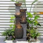 5-Tier Modern Outdoor Garden Water Fountain with Lights