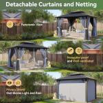Aoxun 10x12 Hardtop Gazebo with Netting & Curtains