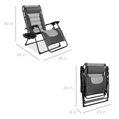 XL Padded Zero Gravity Outdoor Recliner Chair with Accessories