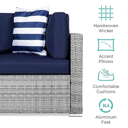 7-Pc Modular Outdoor Sectional Wicker Conversation Set - Gray/Navy