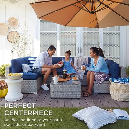 7-Pc Modular Outdoor Sectional Wicker Conversation Set - Gray/Navy