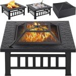 Yaheetech 32in Square Multifunctional Fire Pit Table