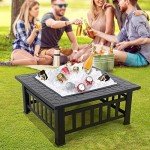 Yaheetech 32in Square Multifunctional Fire Pit Table