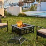 Yaheetech 32in Square Multifunctional Fire Pit Table