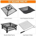 Yaheetech 32in Square Multifunctional Fire Pit Table