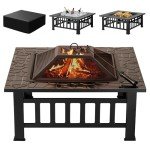 Devoko 32" Metal Square Outdoor Fire Pit