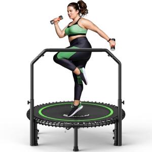 BCAN Adult Mini Trampoline, 40" Fitness Trampoline with Bungees, U Shape Adjustable Foam Handle, Stable & Quiet, Indoor Outdoor Workout-Green