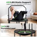 BCAN Adult Mini Trampoline, 40" Fitness Trampoline with Bungees, U Shape Adjustable Foam Handle, Stable & Quiet, Indoor Outdoor Workout-Green