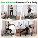 BCAN Adult Mini Trampoline, 40" Fitness Trampoline with Bungees, U Shape Adjustable Foam Handle, Stable & Quiet, Indoor Outdoor Workout-Green
