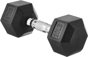20 lb Rubber Hex Dumbbell - Single Black