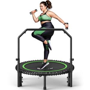 BCAN Adult Mini Trampoline, 40" Fitness Trampoline with Bungees, U Shape Adjustable Foam Handle, Stable & Quiet, Indoor Outdoor Workout-Green