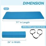 High Density 1/2-Inch Yoga Mat with Strap - Blue
