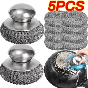 Steel Wool Scrubber with Handle for Dishes & Pots