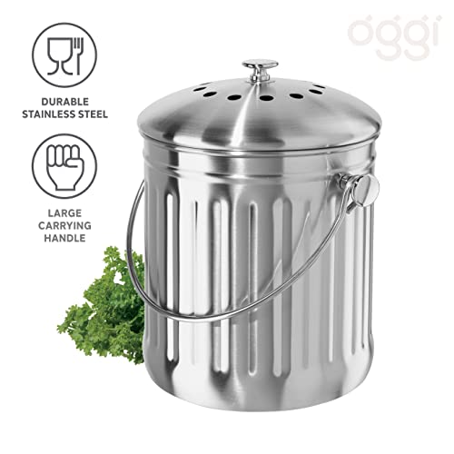 Oggi 1-Gallon Stainless Steel Countertop Compost Bin