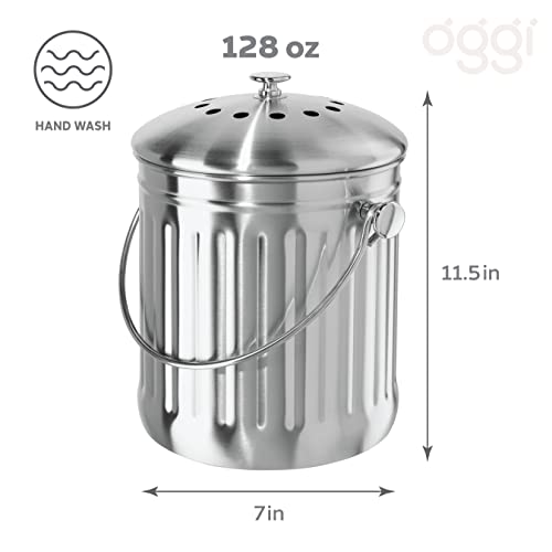 Oggi 1-Gallon Stainless Steel Countertop Compost Bin