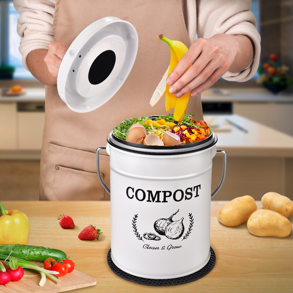 White Kitchen Compost Bin - 1.0 gal