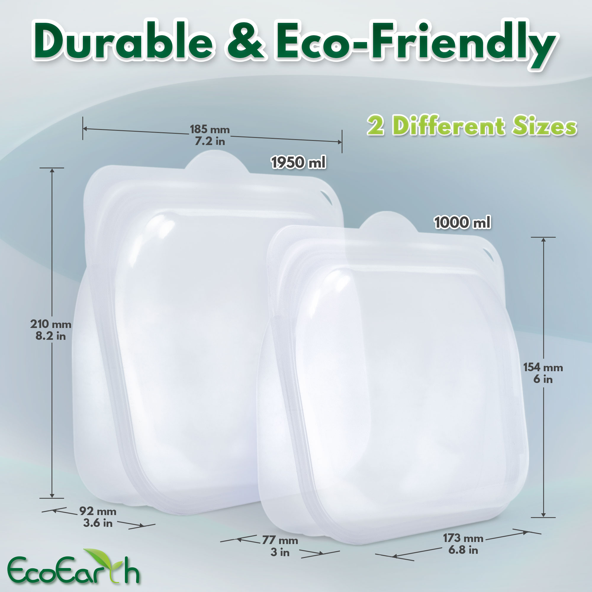 Reusable Eco-Silicone Food Storage Bags, Set of 5