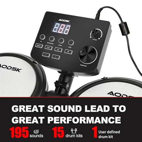 AODSK Electric Drum Set with Quiet Mesh Pads, USB MIDI, Headphones