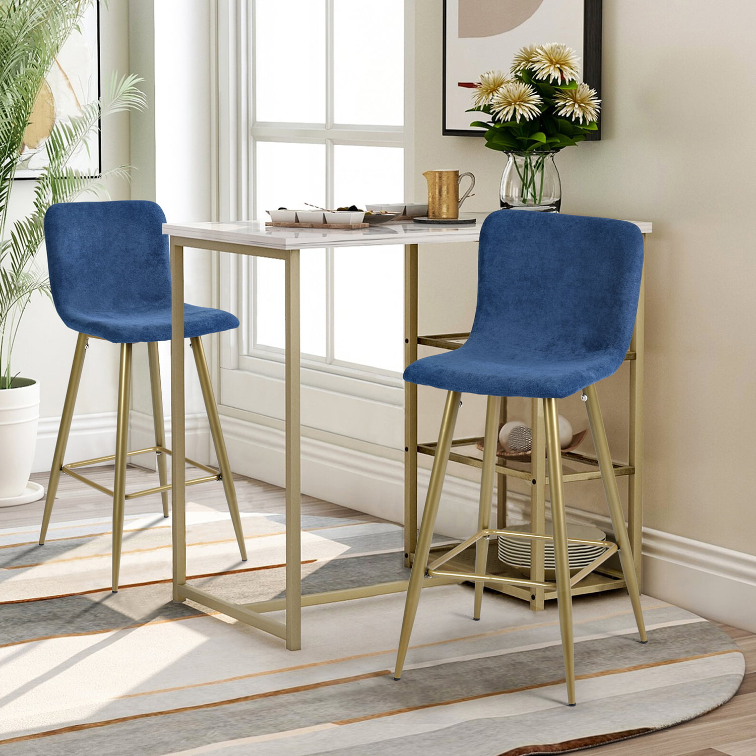 Blue Upholstered Bar Stools - Set of 2