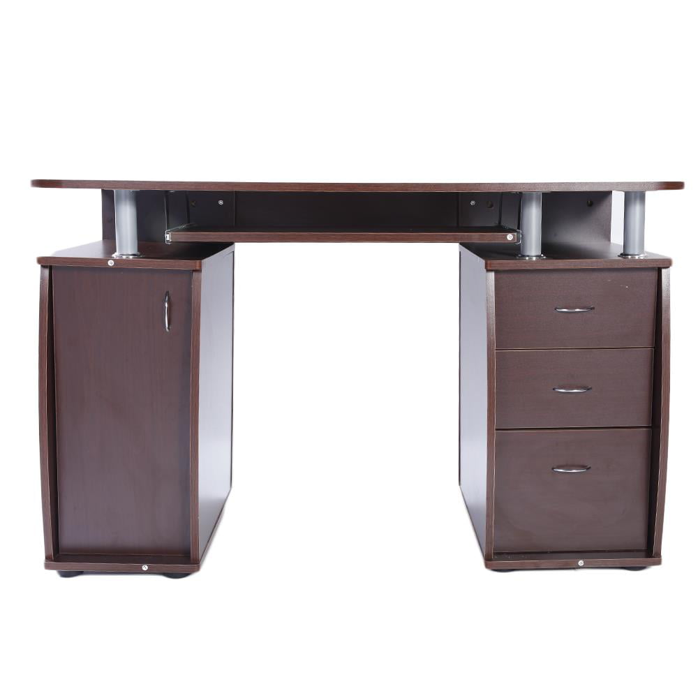 Brown Computer Desk with Bookcase and Drawers