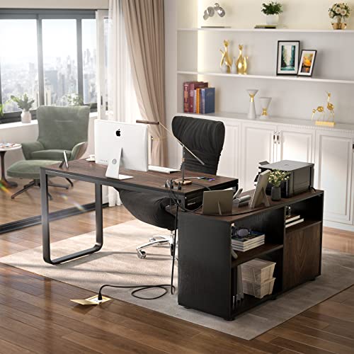 Large L-Shaped Desk with Storage and Power