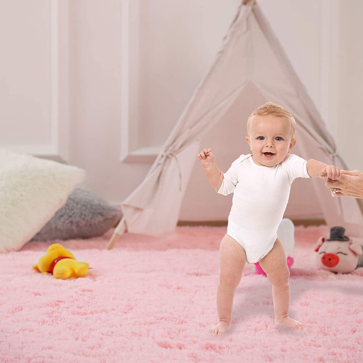 Pink Shaggy Rug for Living Room, Bedroom (5x8ft)