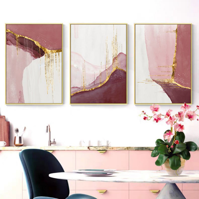 Modern Pink & Gold Wall Art Trio
