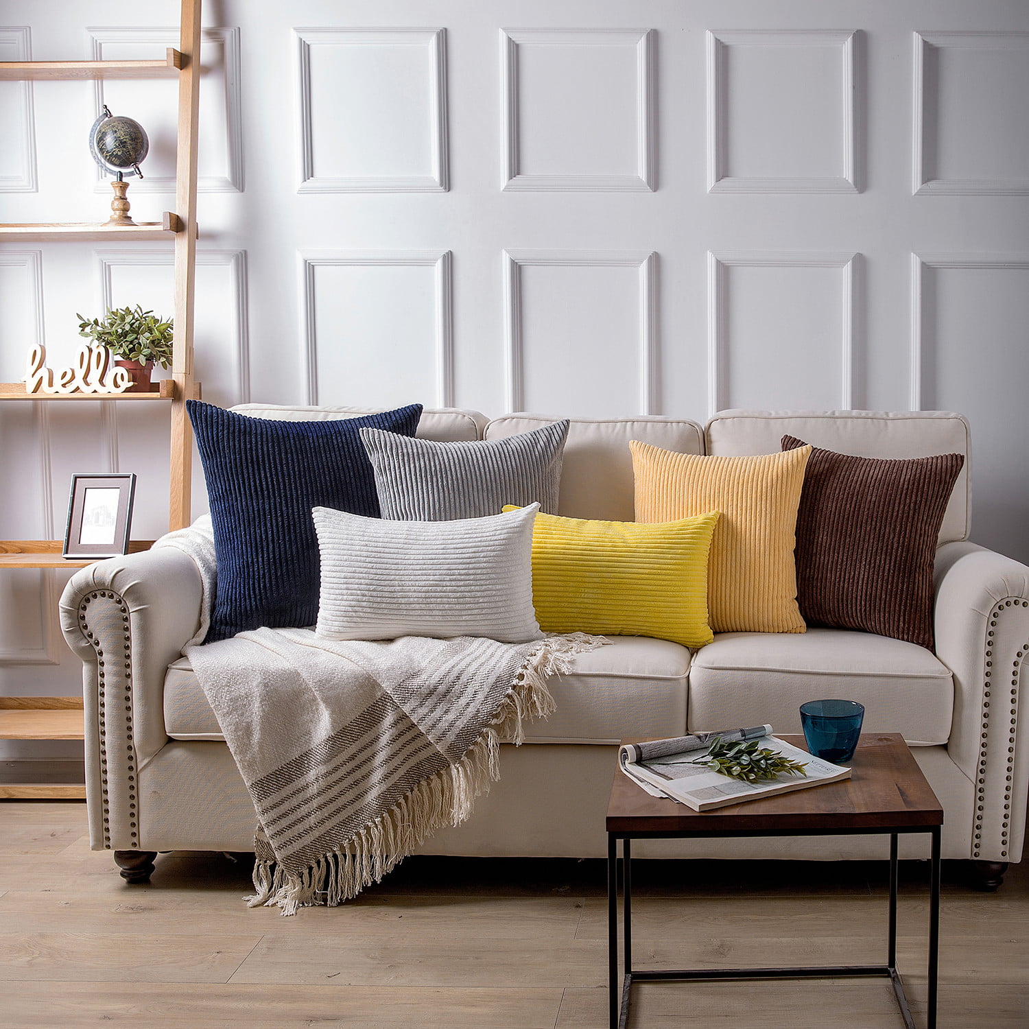 Striped Corduroy Velvet Pillows, Violet, 2-Pack