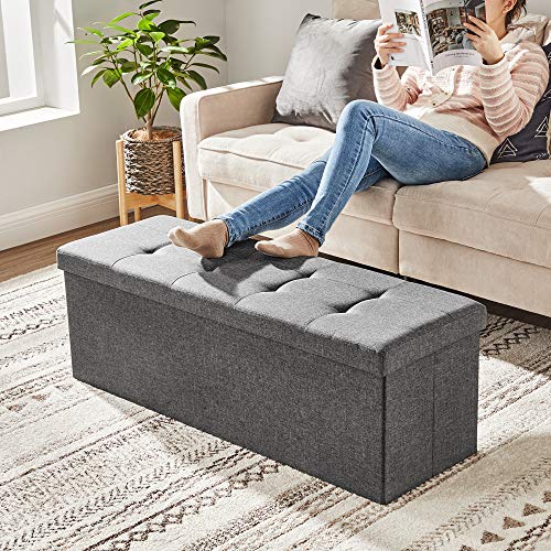 Foldable Storage Ottoman Bench - Dark Gray