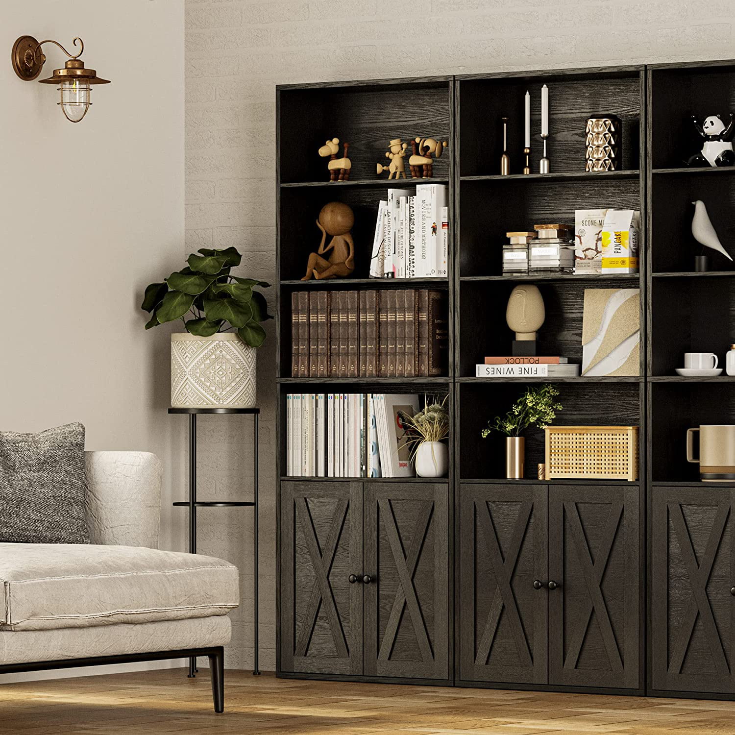 Industrial 6-Shelf Bookcase with Doors