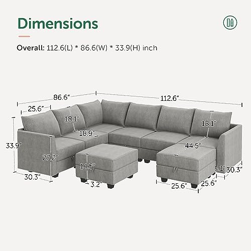 Reversible U-shaped Sectional with Ottoman & Storage