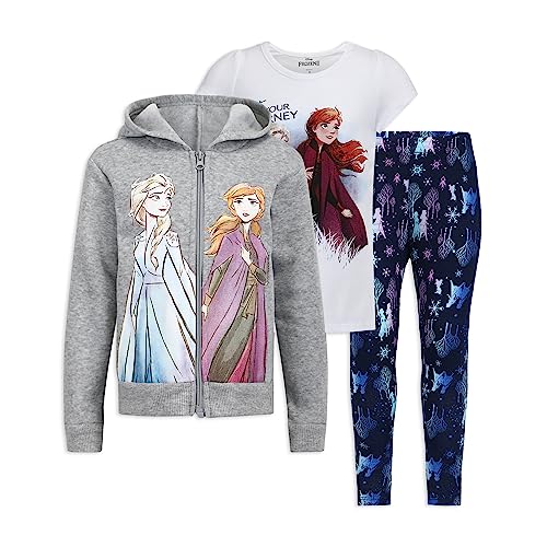 Disney Frozen Girls Set - T-Shirt, Hoodie, Leggings (White/Grey/Navy/Blue)