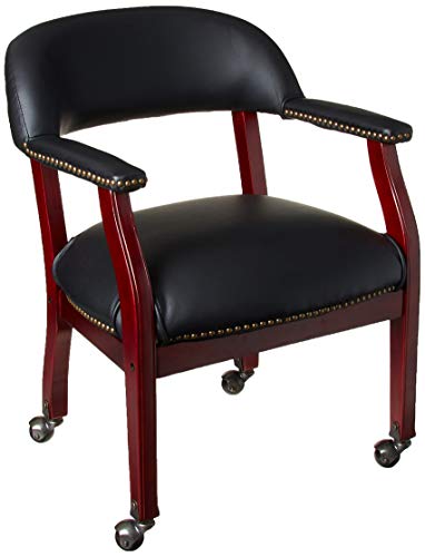 Black Vinyl Boss Captain's Chair with Casters for Poker