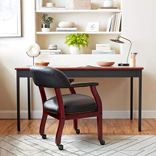 Black Vinyl Boss Captain's Chair with Casters for Poker