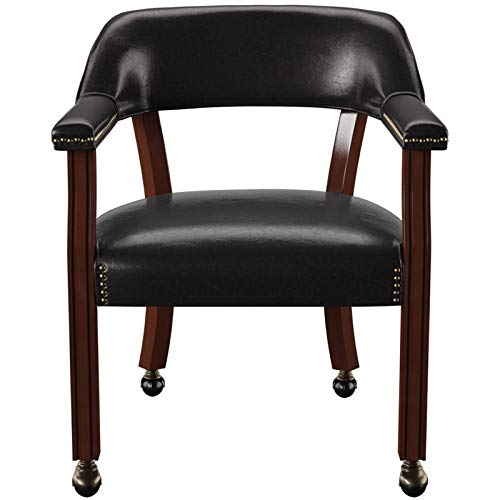 BOWERY HILL Traditional Vinyl Upholstered Arm Chair in Black & Cherry Finish