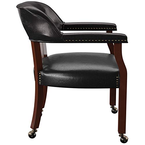 BOWERY HILL Traditional Vinyl Upholstered Arm Chair in Black & Cherry Finish