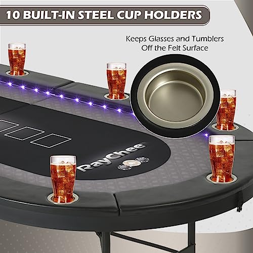 RayChee Foldable Poker Table for 10 Players (Black)