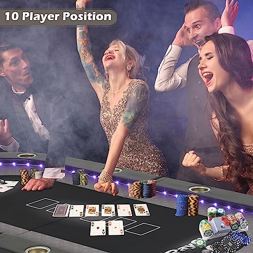 RayChee Foldable Poker Table for 10 Players (Black)