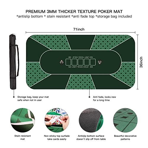 Poker Mat 70 x 35 Inch, 8 Players, Texas Hold'em