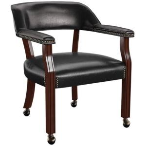 BOWERY HILL Traditional Vinyl Upholstered Arm Chair in Black & Cherry Finish