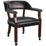 BOWERY HILL Traditional Vinyl Upholstered Arm Chair in Black & Cherry Finish