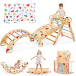 wingyz Pikler Triangle Climbing Set with Cushion,Foldable 8 in 1 Jungle Gyms for Toddlers 1-3, Indoor Playground for Kids,Baby Montessori Climber Gift（Rainbow）