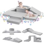 Elftopia Foam Climbing Blocks with Ball Pit & Stairs for Toddlers Aged 1-3 -Soft Playset for Indoor Crawling, Foam Playground Set for Baby to Active Playing Inside -(Balls NOT Included),Grey